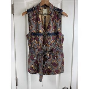 Anthropologie Elevenses Geo Safari Vest Geometric Linen Blend Women's S